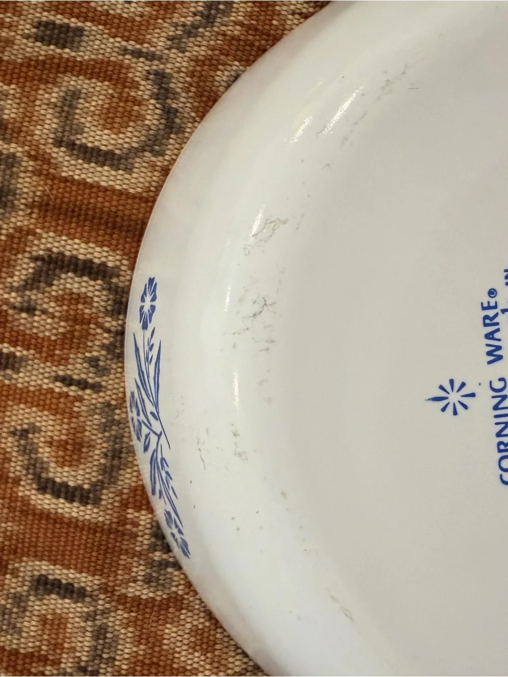 Corningware White Skillet with Blue Floral Cornflower Pattern and handle Vintage